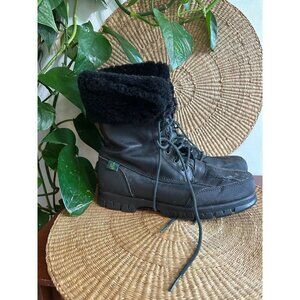 Ralph Lauren RL Black Leather Winter Boots with Faux Fur Lining